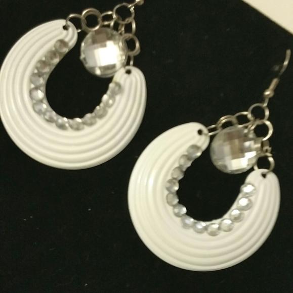 White Earrings Designer Style w/ Rhineston… - Picture 2 of 5